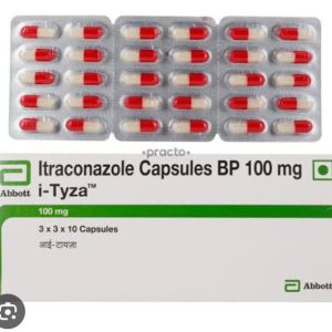 i-Tyza Itraconazole Capsules with blister packs of red and white capsules