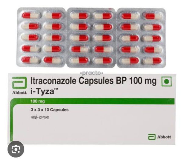 i-Tyza Itraconazole Capsules with blister packs of red and white capsules